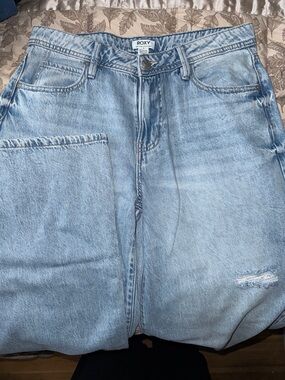 NWT Roxy Light Blue Distressed High-Rise Wide Leg Jeans